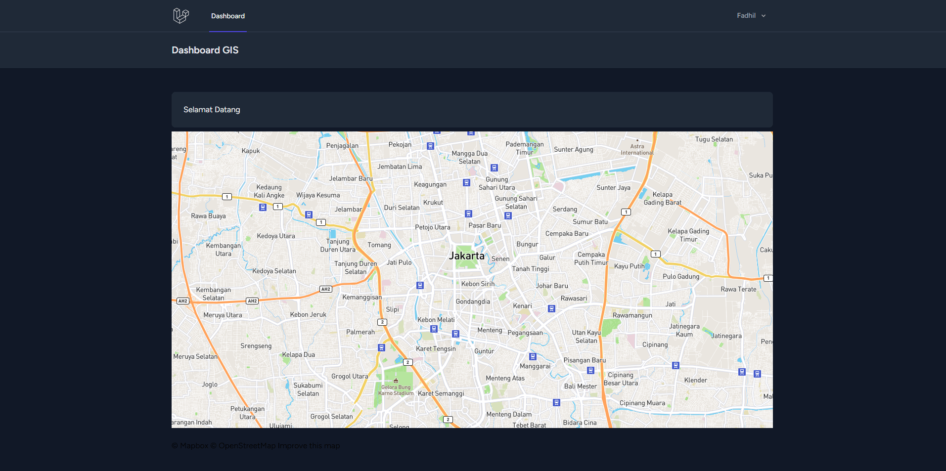 Dashboard Mapbox page